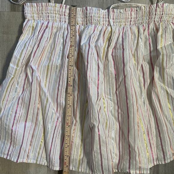 Ann Taylor Loft Cotton Metallic Shimmer Stripe Bow Strap Smocked Cami Top Size L - Picture 8 of 13